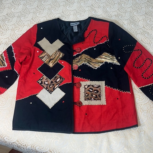 Indigo Moon Red Black Tan Animal Print Jacket. - Picture 1 of 3